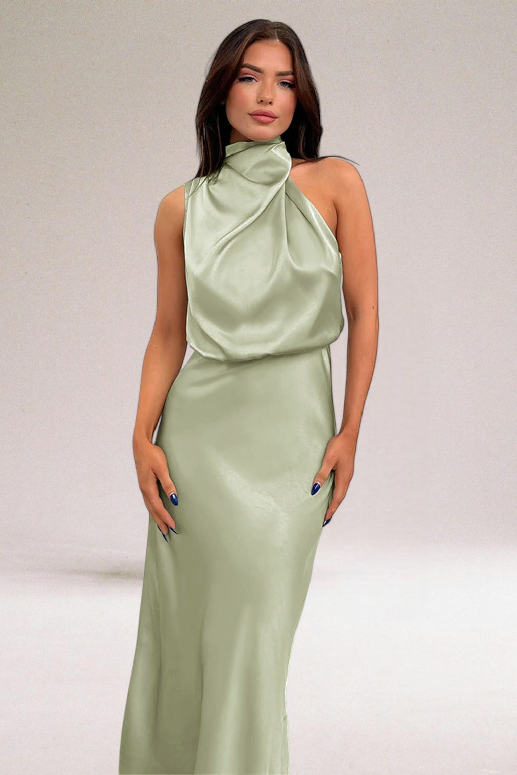 Flavia™ | Glamorous Satin Halter Dress