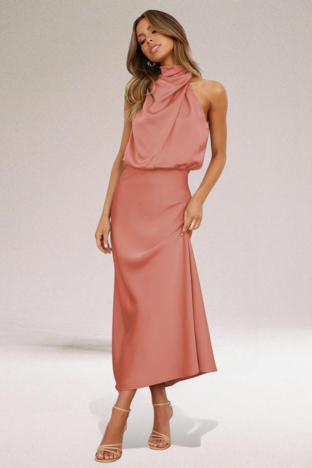 Flavia™ | Glamorous Satin Halter Dress