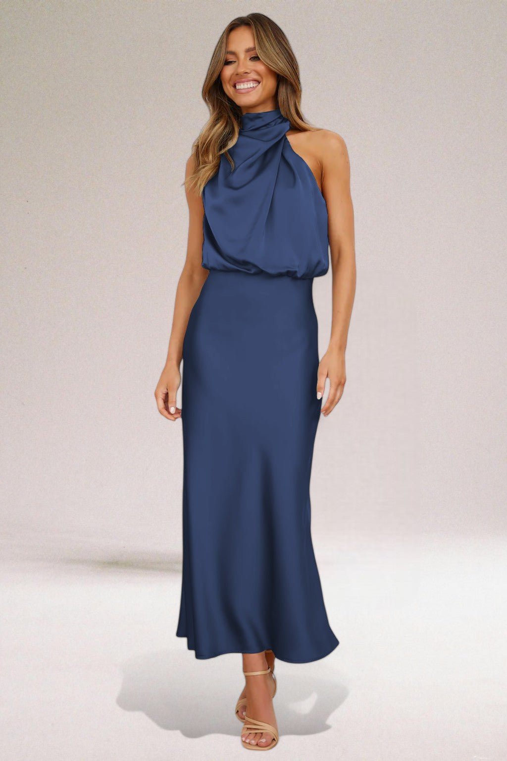 Flavia™ | Glamorous Satin Halter Dress