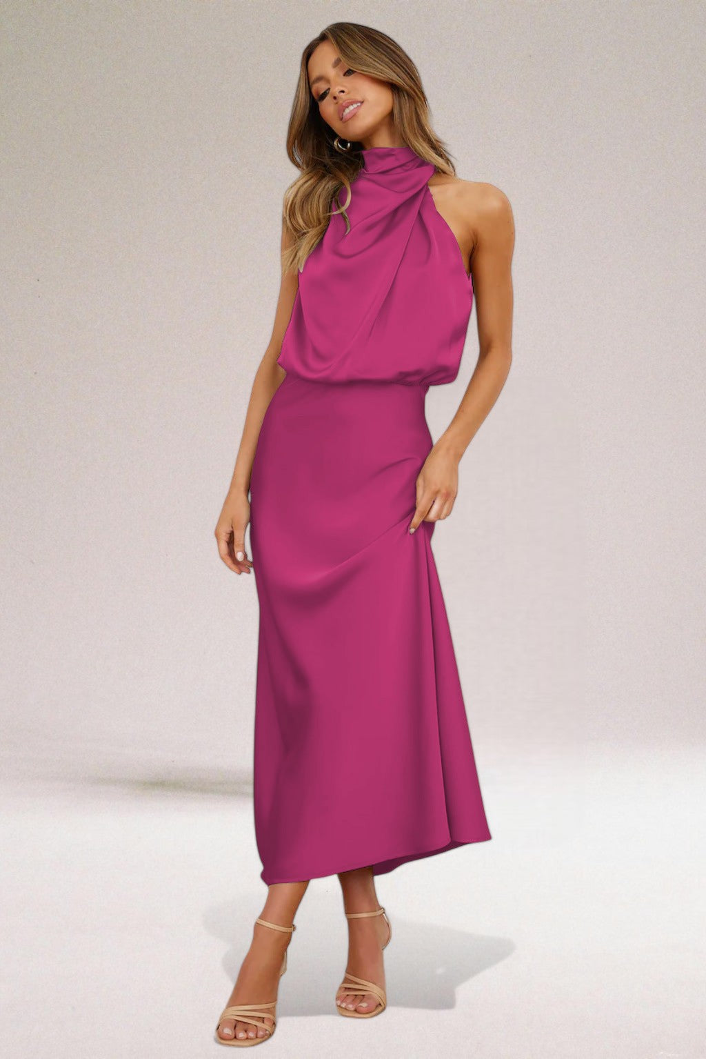 Flavia™ | Glamorous Satin Halter Dress