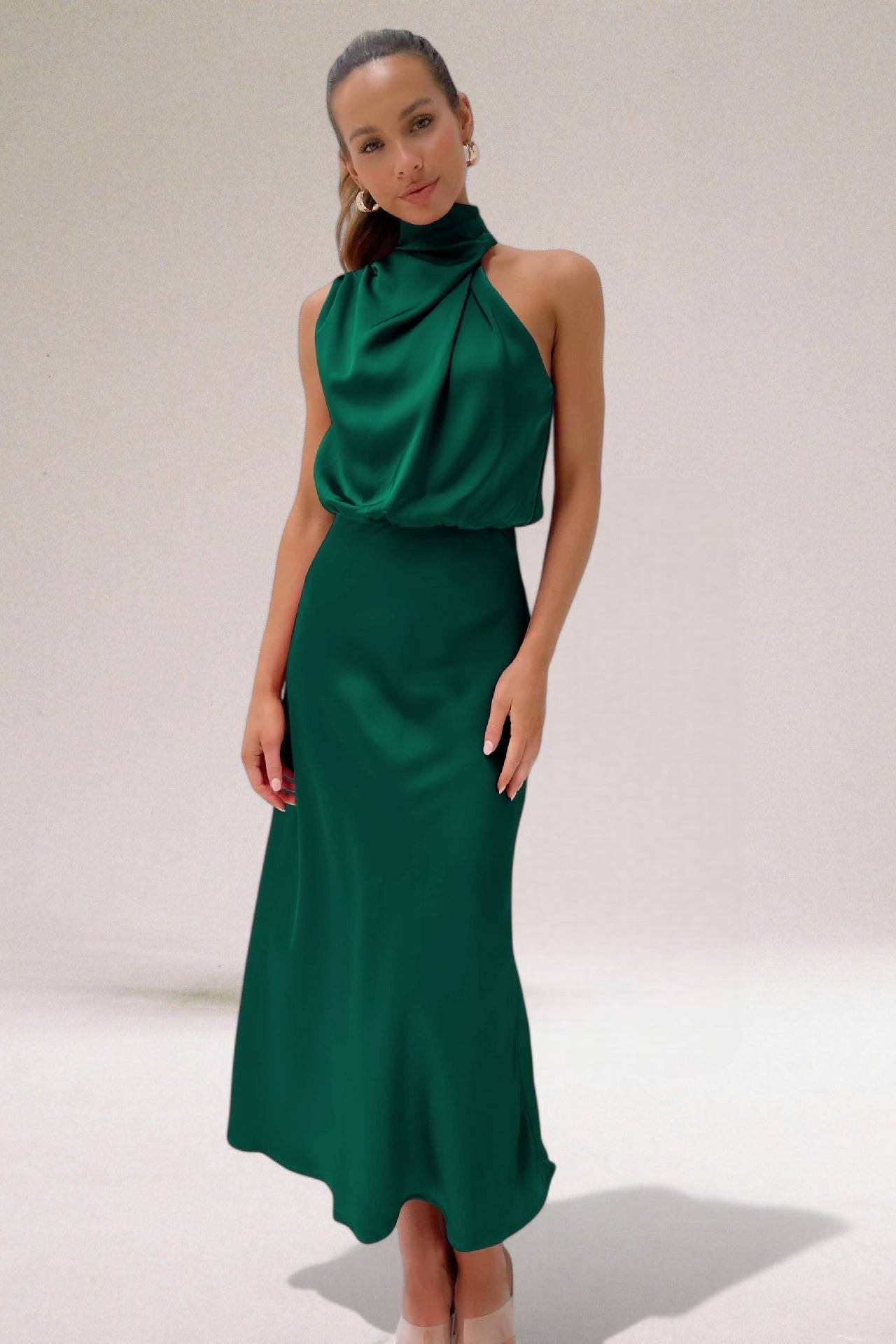 Flavia™ | Glamorous Satin Halter Dress