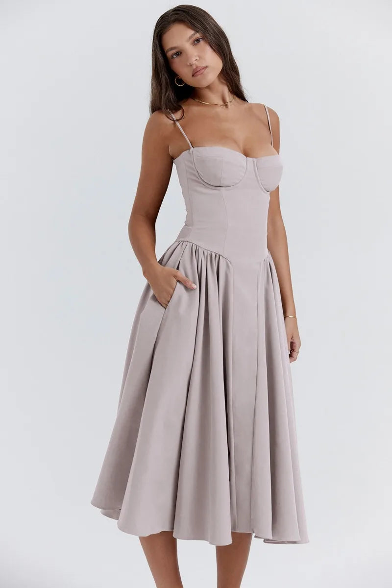 Sleeveless midi dress with corset fit