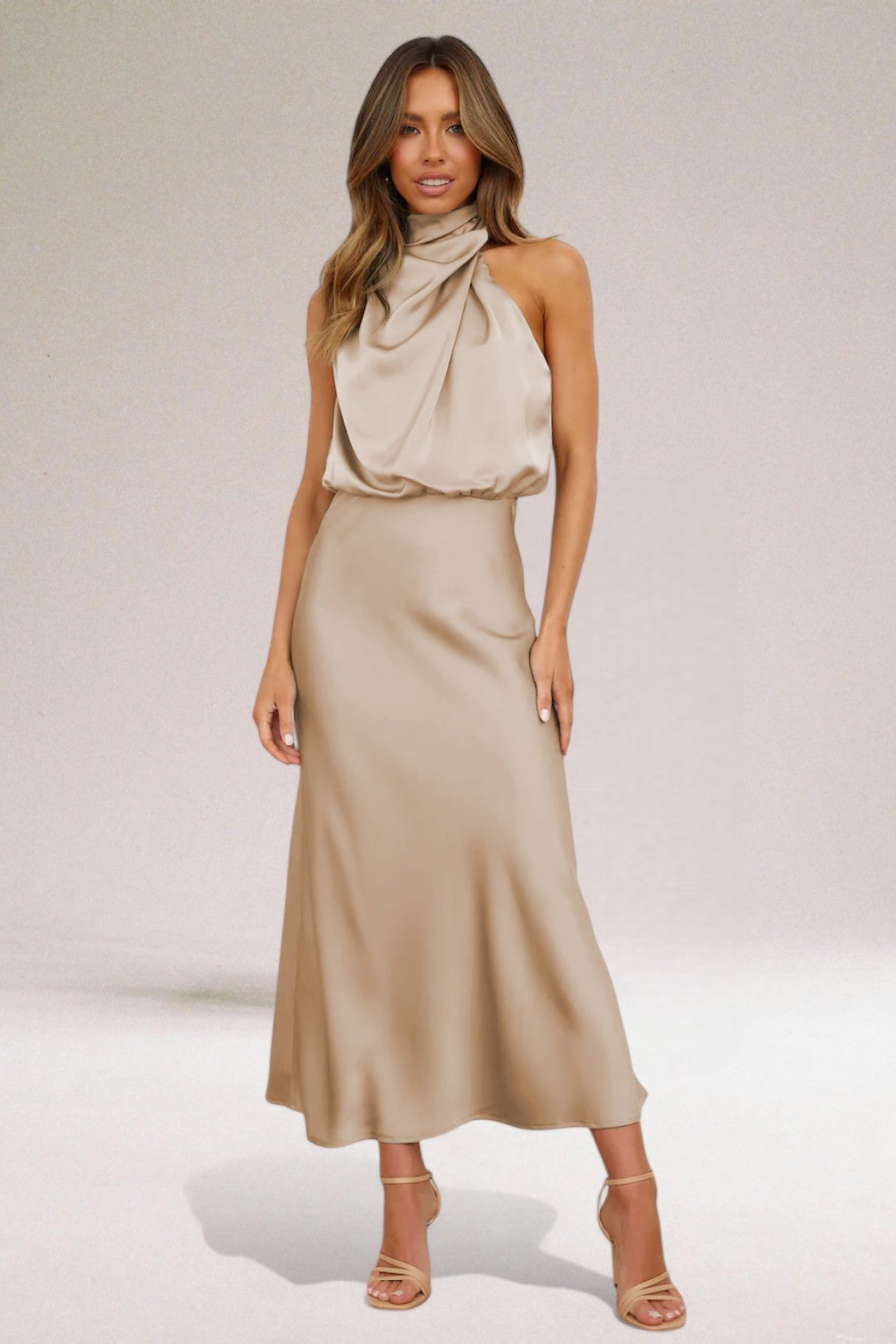 Flavia™ | Glamorous Satin Halter Dress