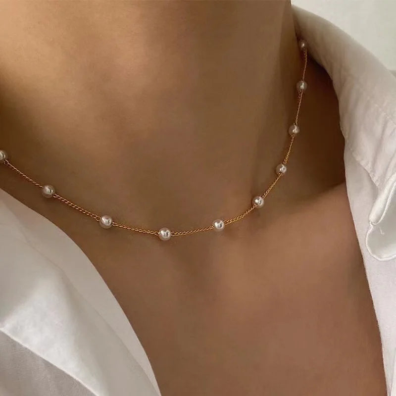 Gouden parel choker ketting 