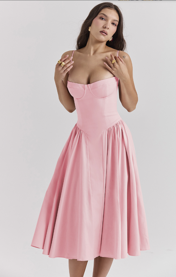 Sleeveless midi dress with corset fit